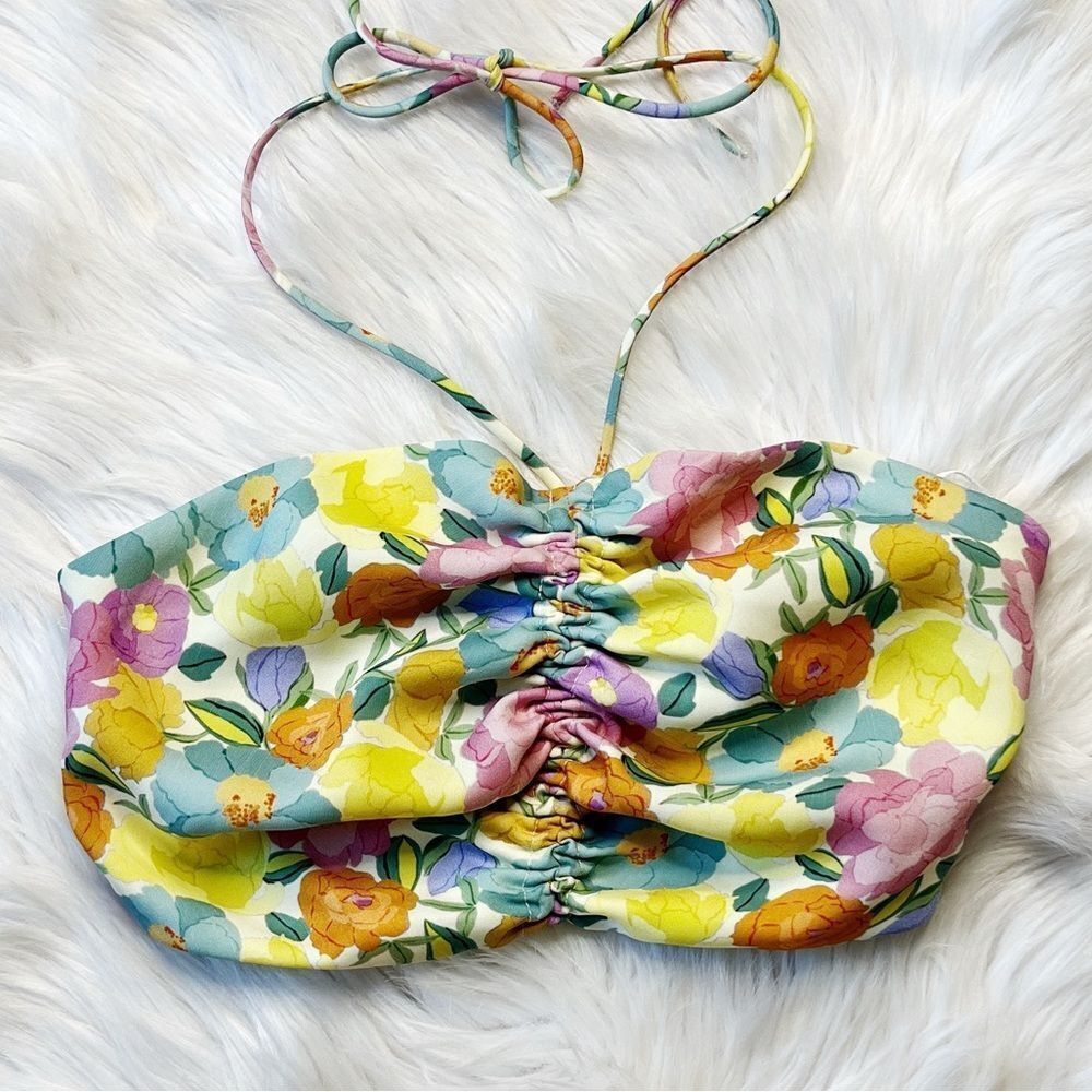 ZARA floral cinched halter crop top
